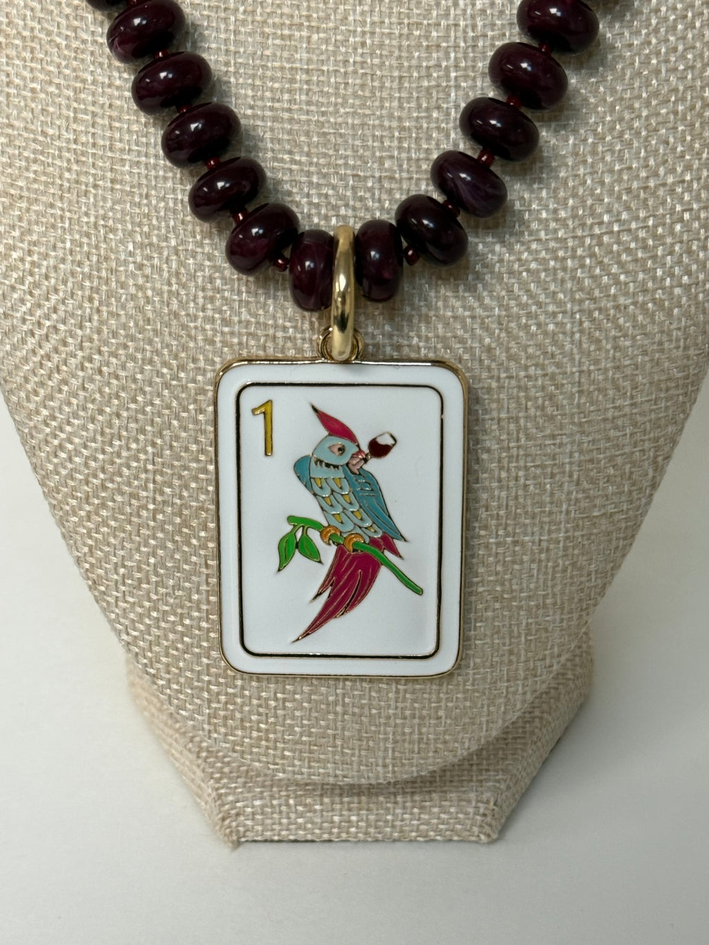 Mahjong Bird Pendant Necklace-Wine