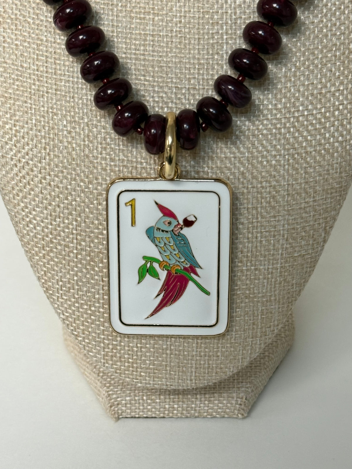 Mahjong Bird Pendant Necklace-Wine