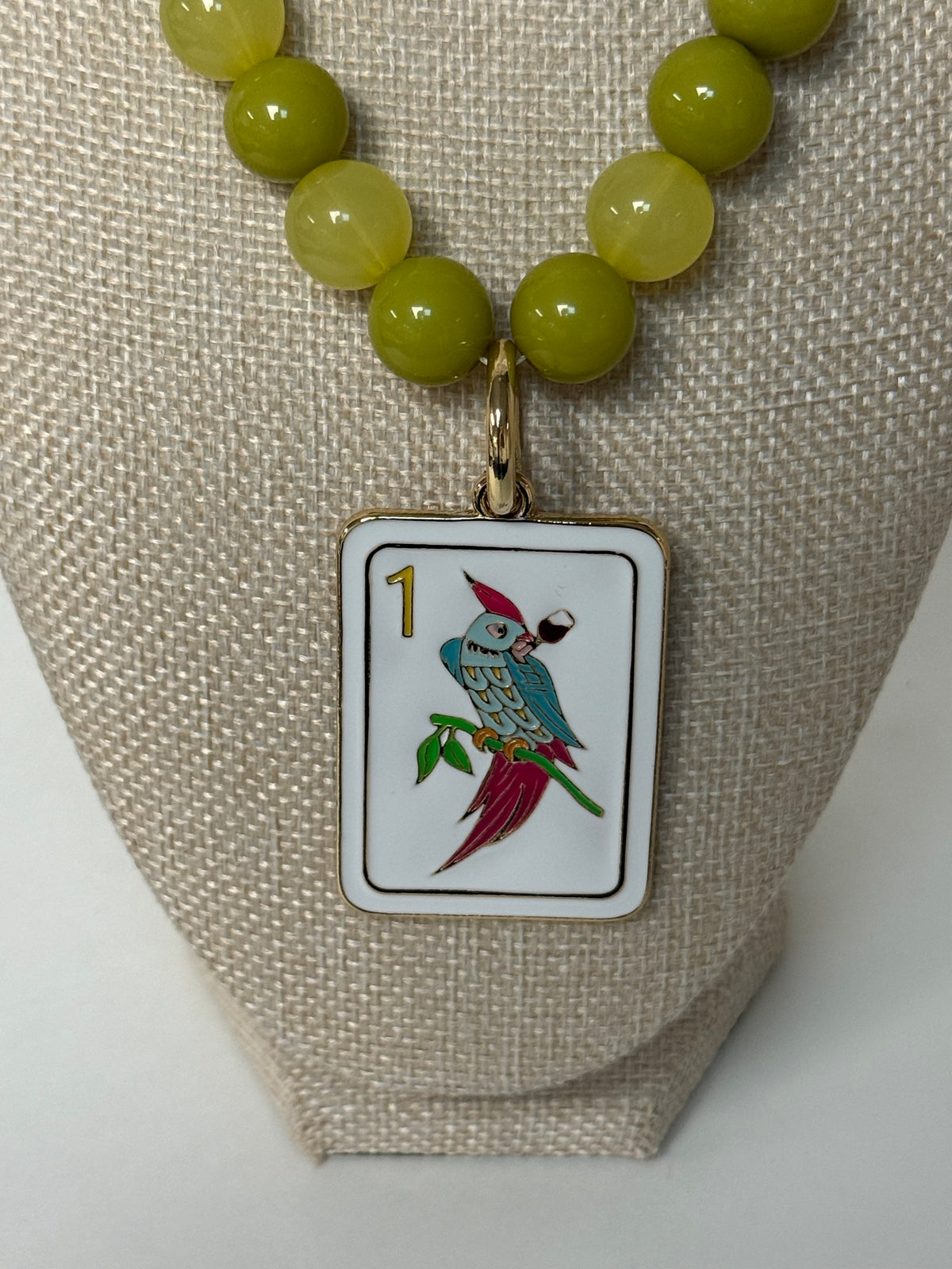 Mahjong Bird Pendant Necklace-Lime
