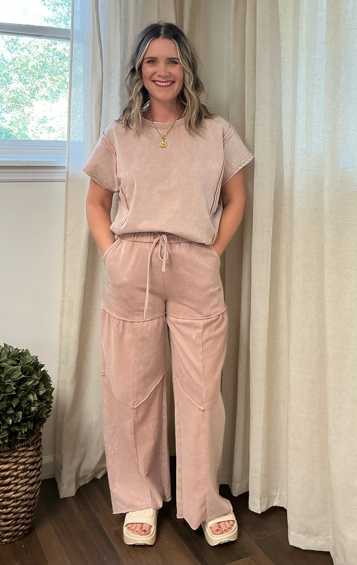 Simply Southern Mineral Wash Short Sleeve Set: Blush
