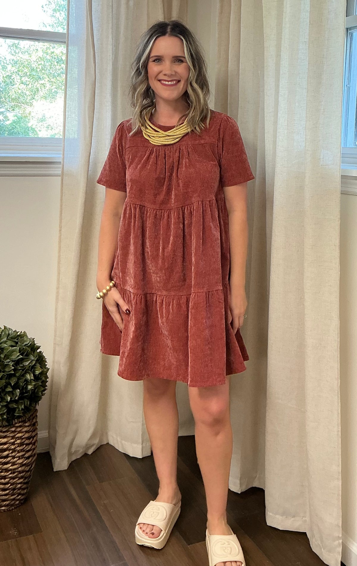 Babydoll Dress- Brick