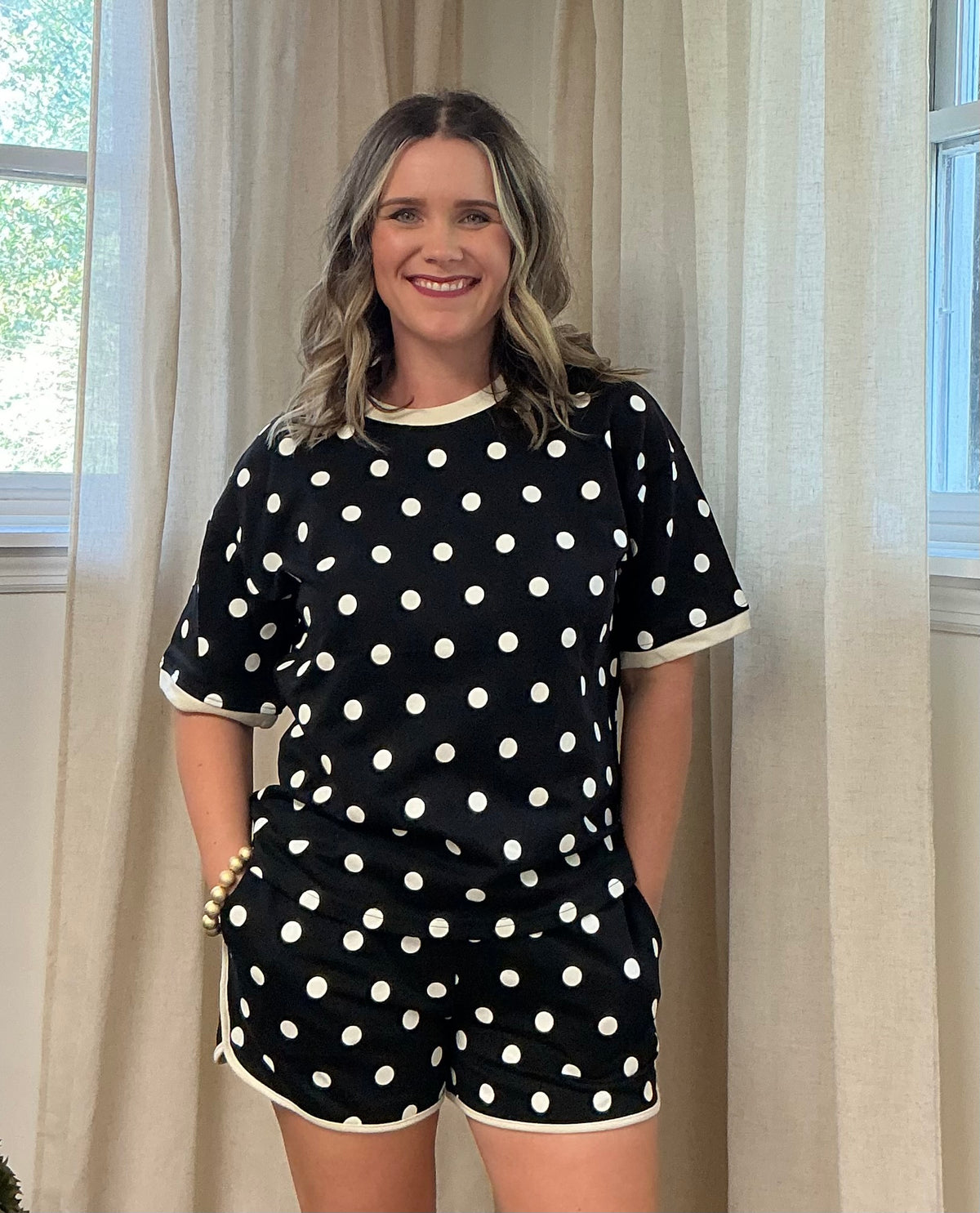 Black/ White Polka Dot Short Set
