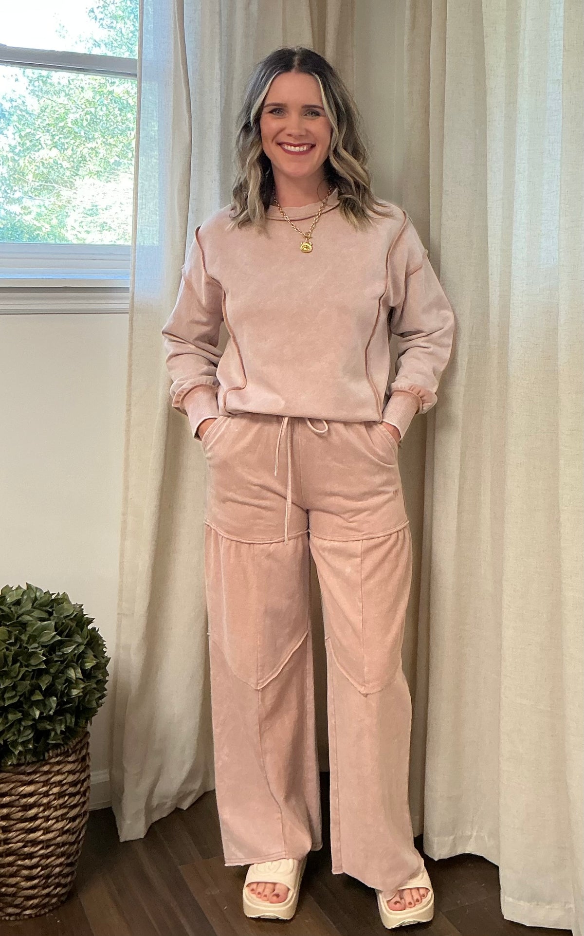 Simply Southern Long Sleeve Mineral Wash Set: Blush