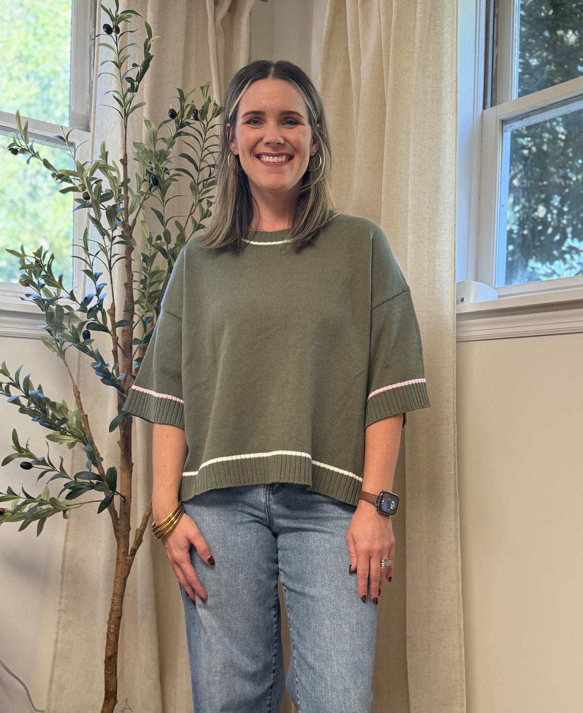 Olive Colorful Hem Sweater