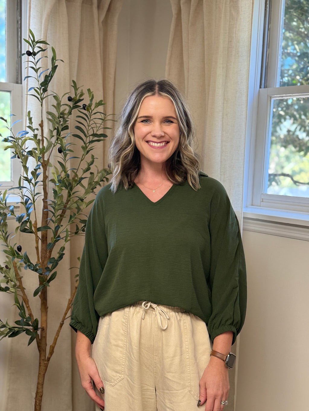 Olive Collar Pullover Top