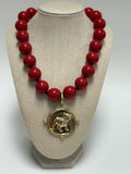 Ball & Knot Bulldog Pendant Necklace-Red