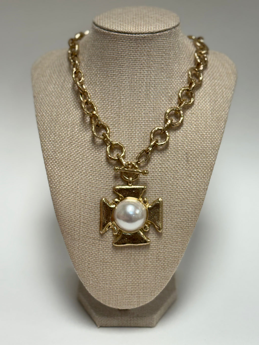 Byzantine Cross Pearl Necklace