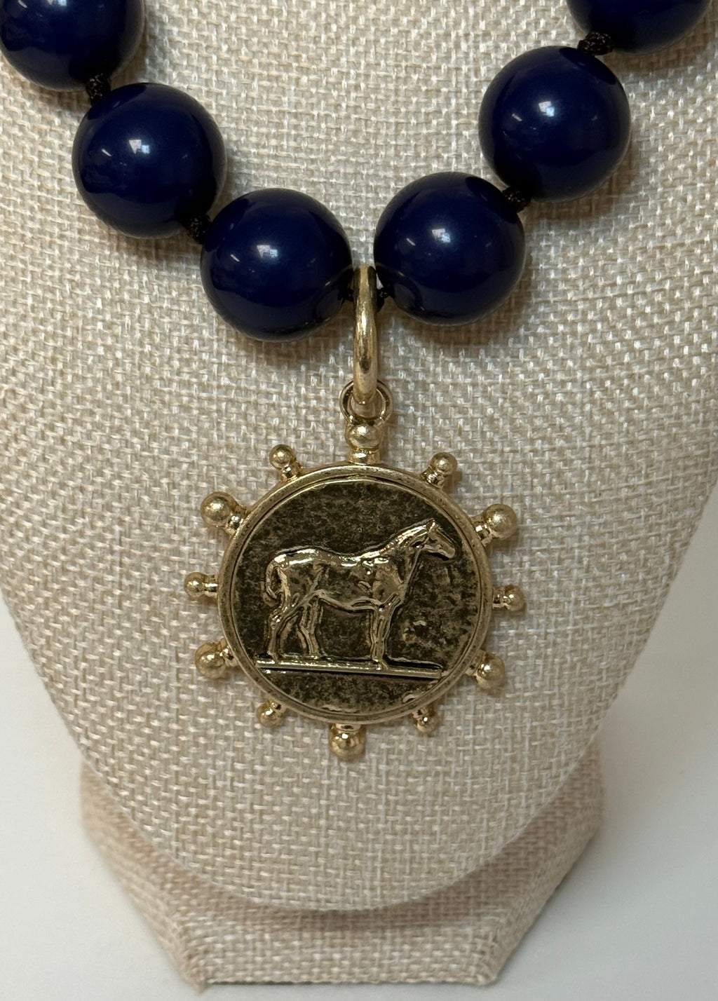 Ball & Knot Horse PendantNecklace- Navy