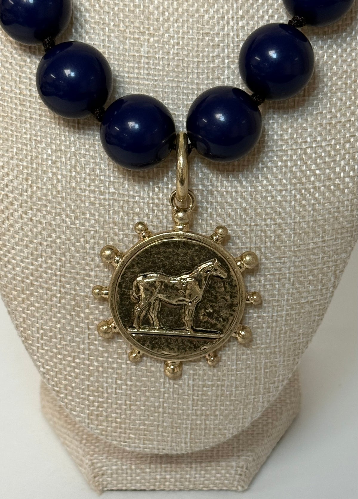 Ball & Knot Horse PendantNecklace- Navy