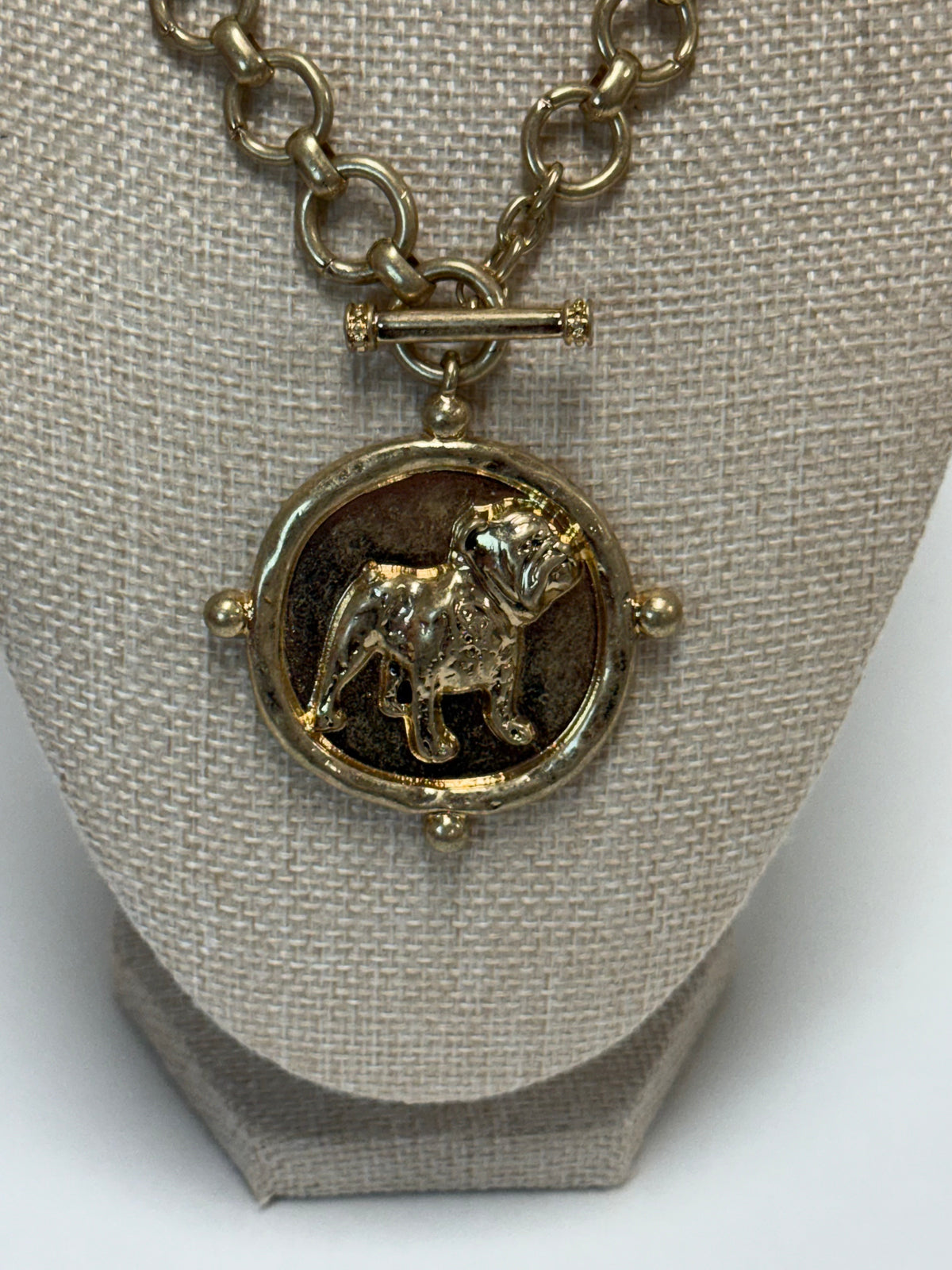 Standing Bulldog Medallion Necklace