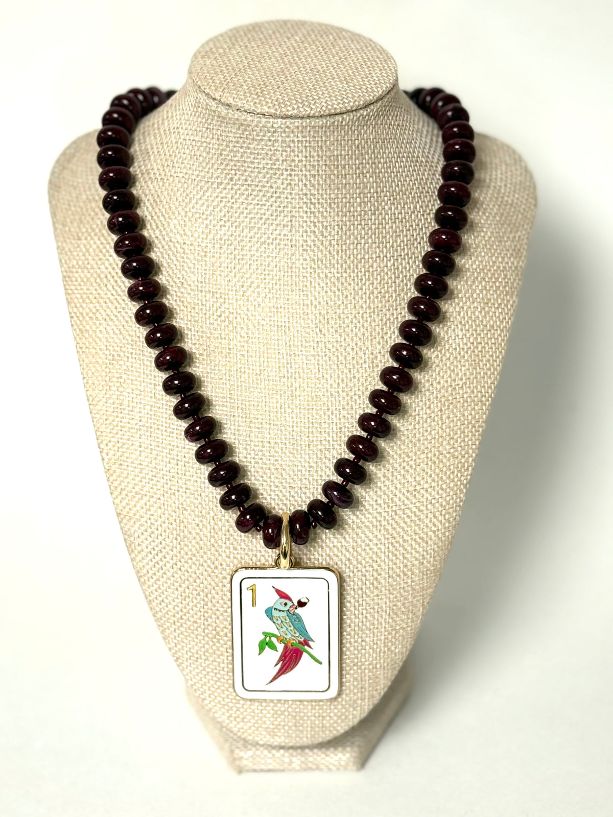 Mahjong Bird Pendant Necklace-Wine