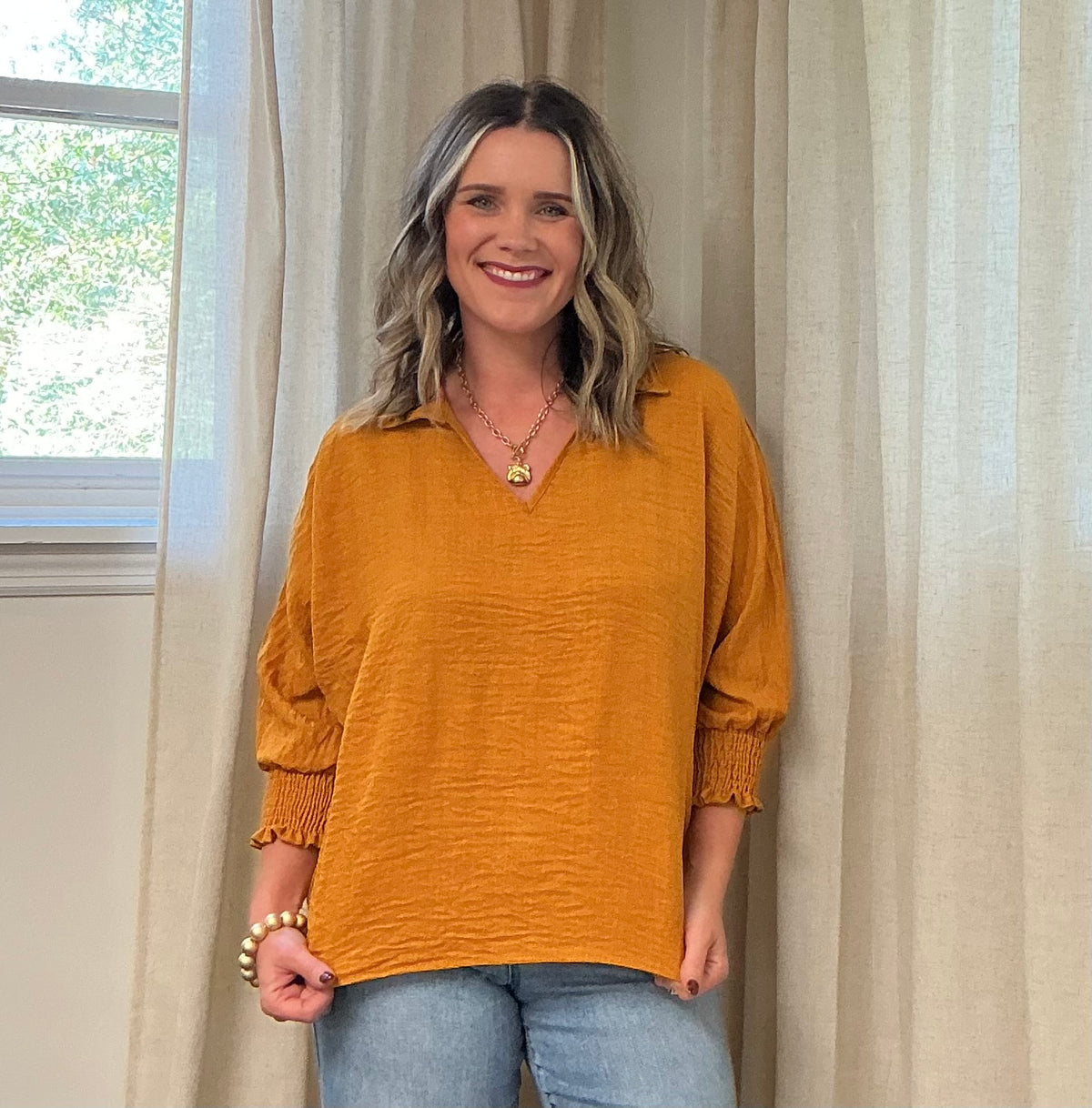 Gold Collar Smock Sleeve Top