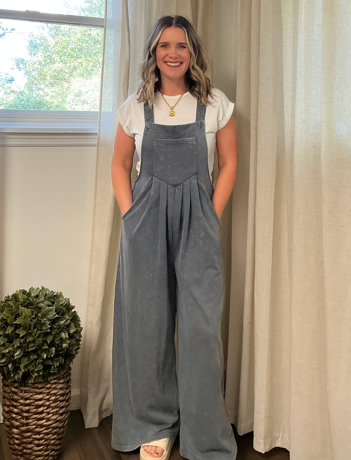 Simply Southern Mineral Wash Overalls: Grey
