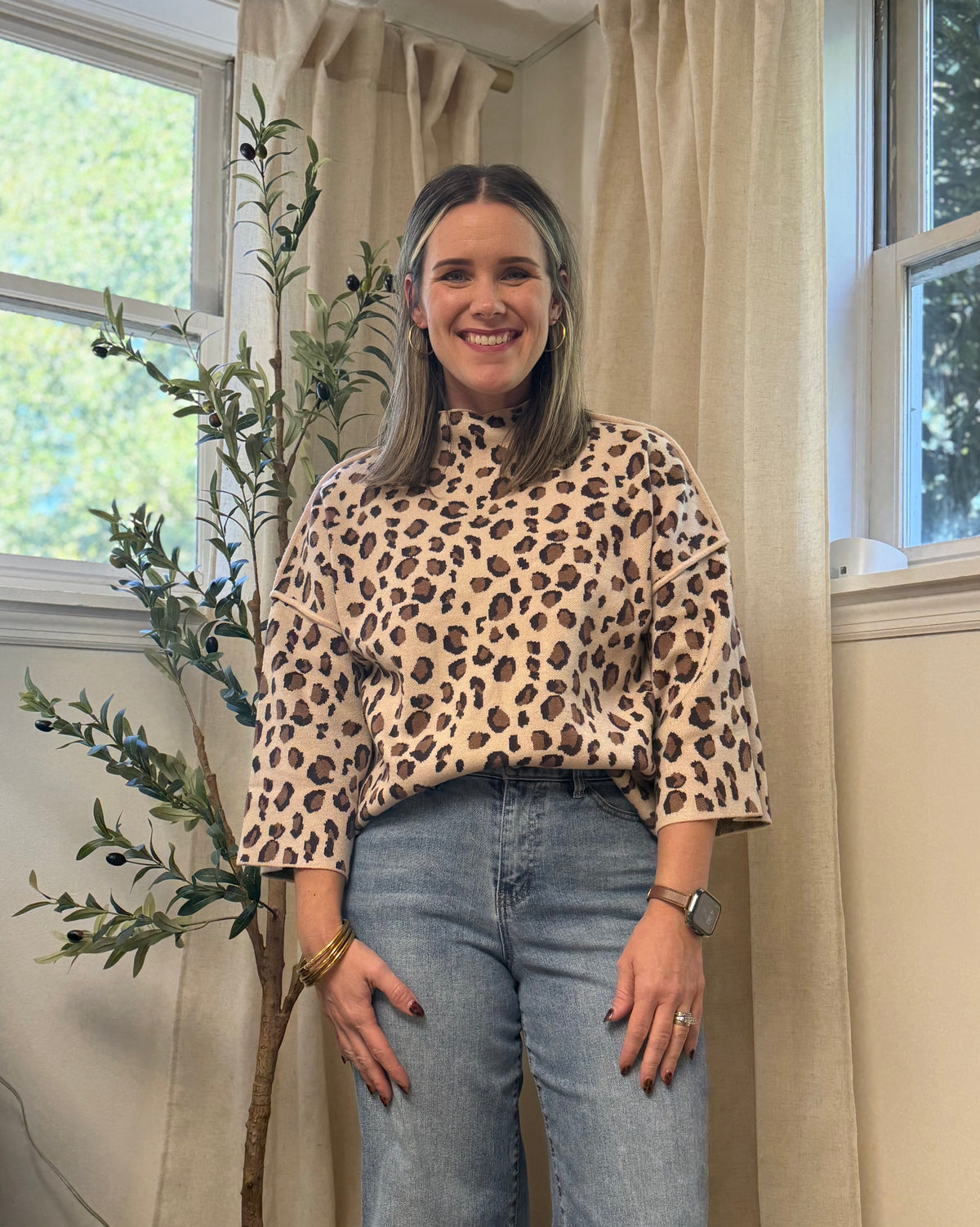 Leopard Mock Neck Sweater