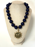 Ball & Knot Horse PendantNecklace- Navy