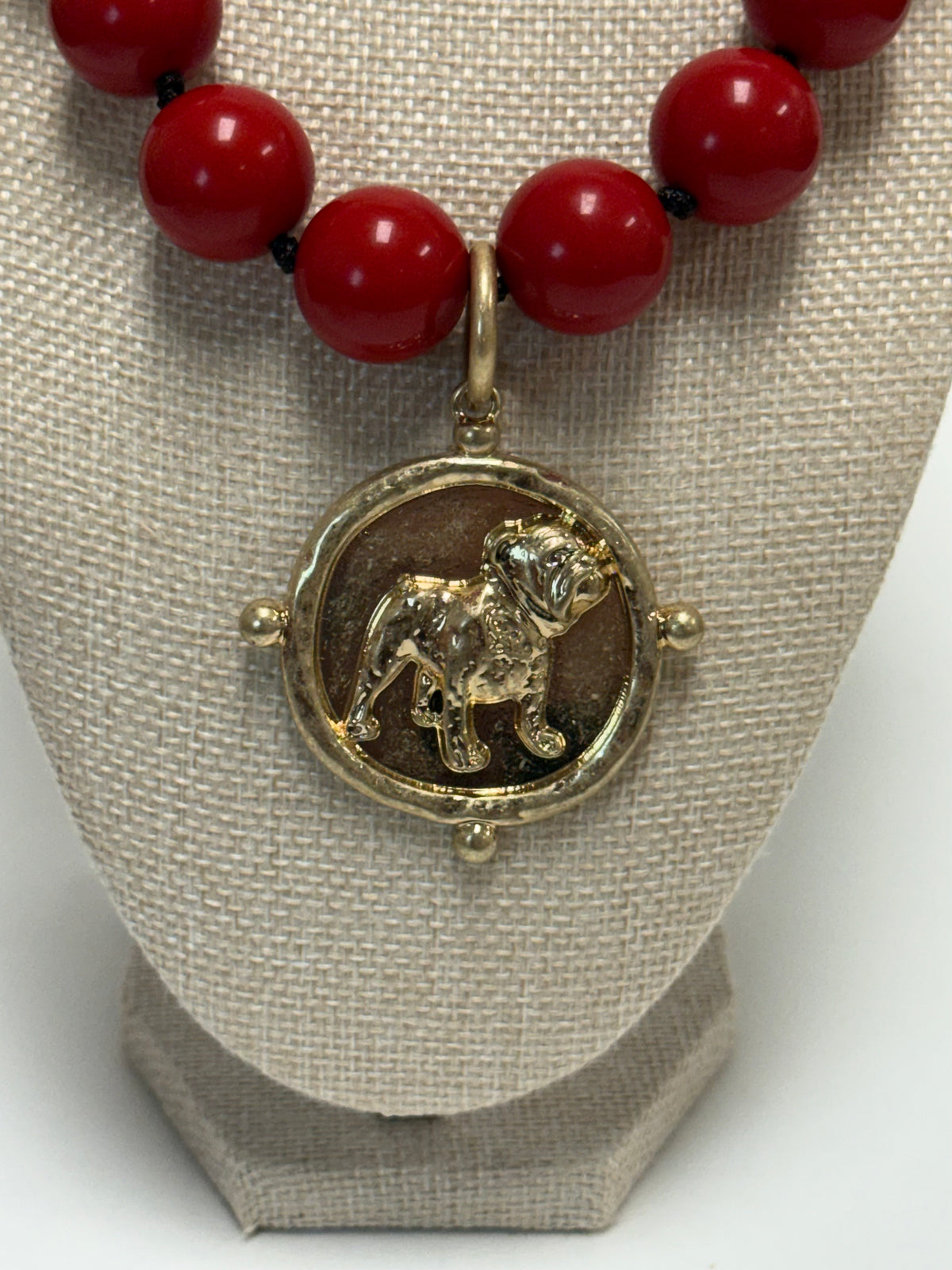 Ball & Knot Bulldog Pendant Necklace-Red