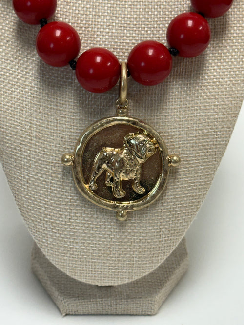 Ball & Knot Bulldog Pendant Necklace-Red