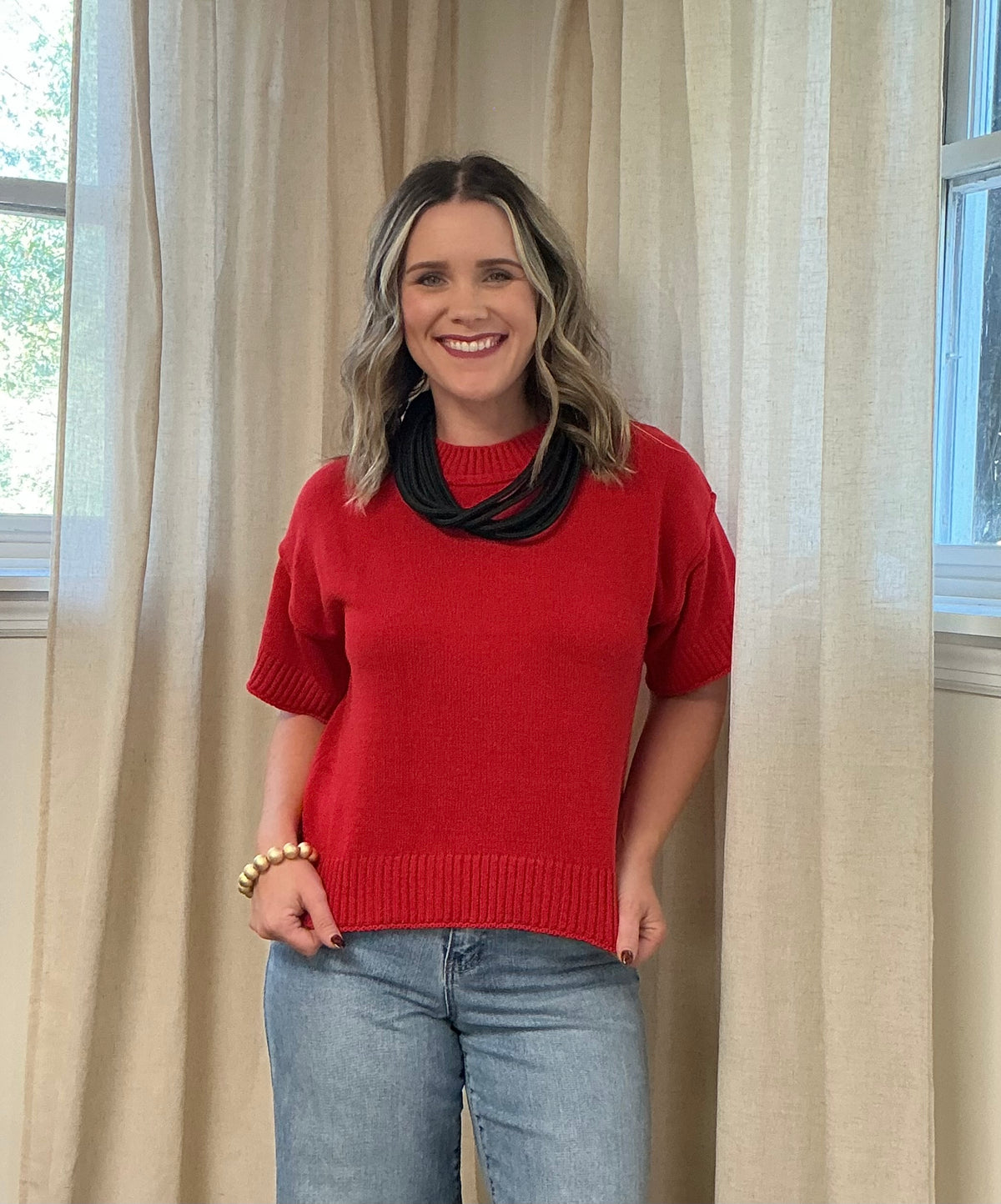 Reverse Seam Sweater: Red