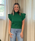 Mock Neck Ruffle Sweater: Green