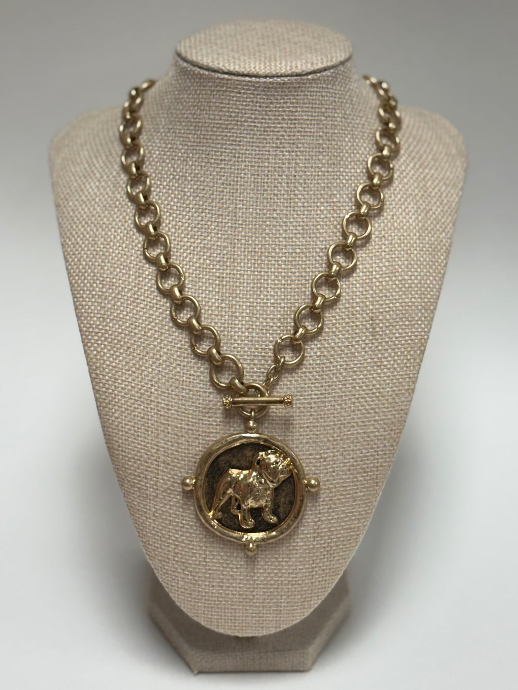 Standing Bulldog Medallion Necklace