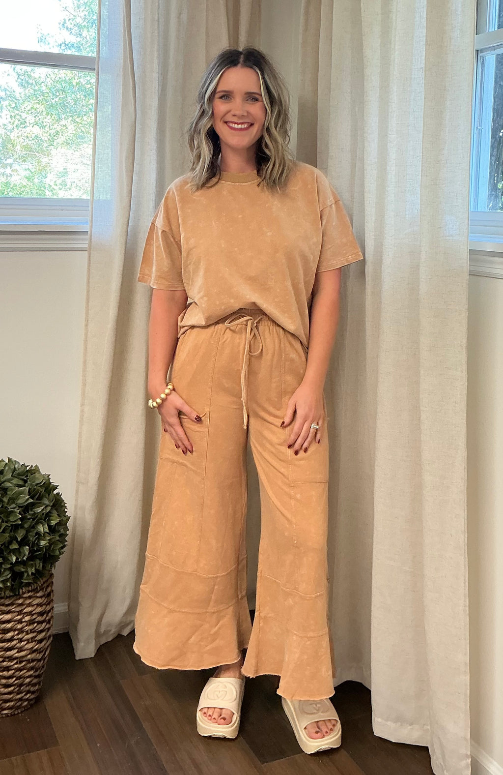 French Terry Pant Set: Tan