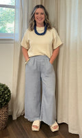 Umgee Soft Fringe Pants- Light Blue