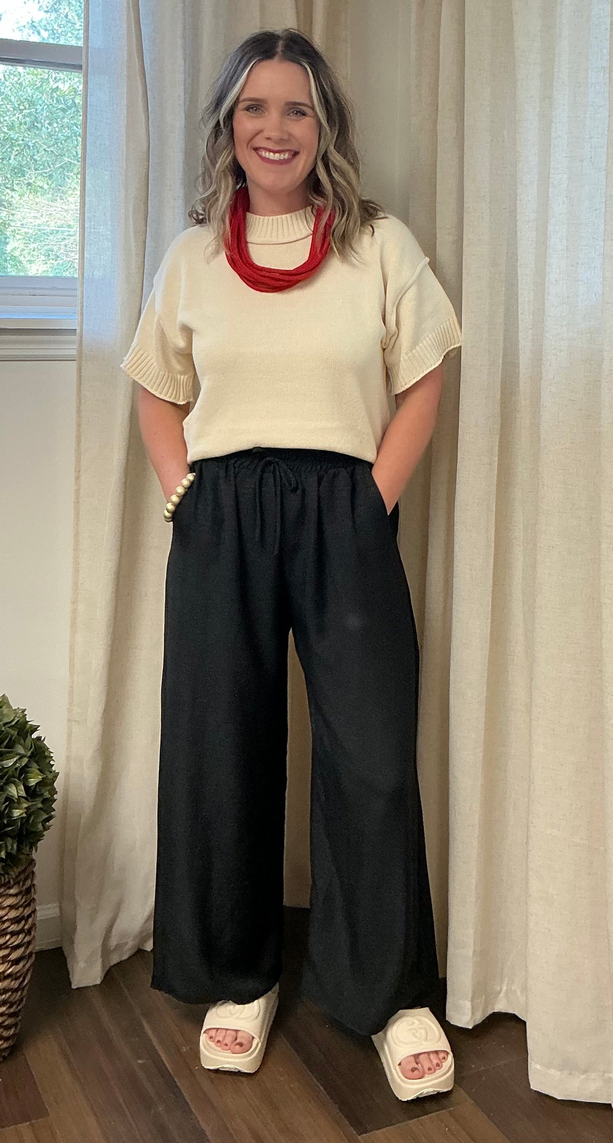 Linen Like Pants- Black