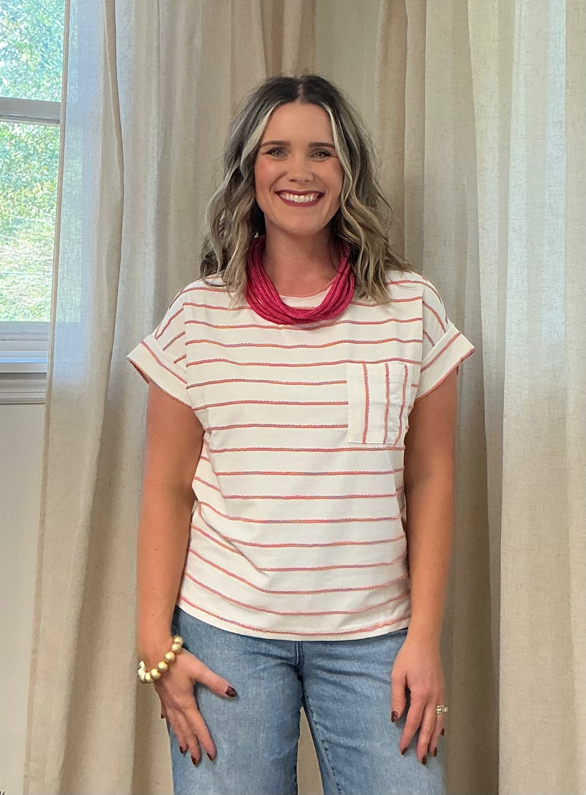 Like Love Stripe Top: Peach