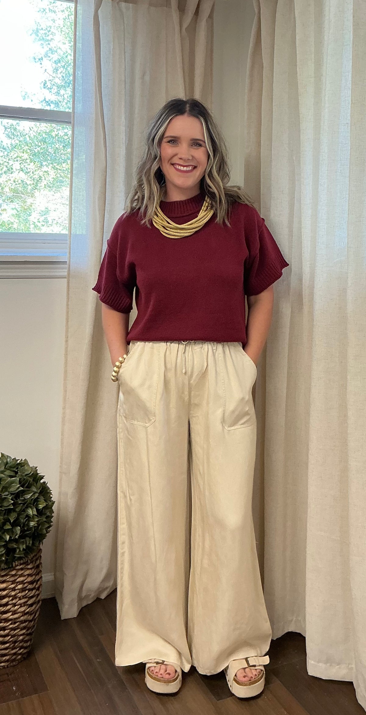 Tencel Drawstring Pants: Ivory