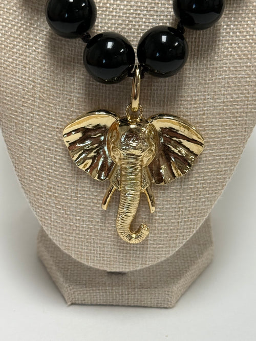 Ball & Knot Elephant Pendant Necklace- Black