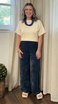 Umgee Velvet Stretchy Pants- Navy