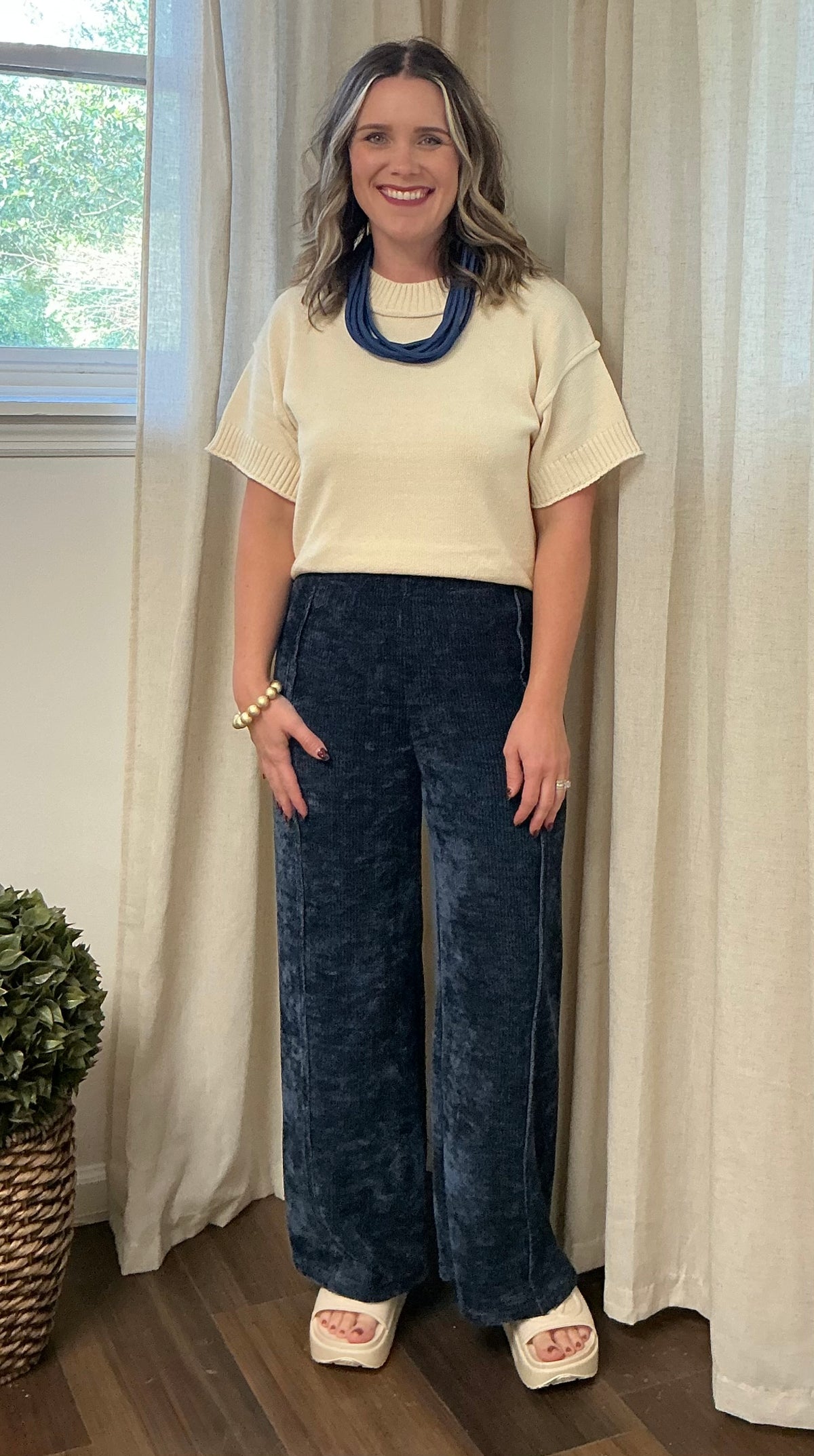 Umgee Velvet Stretchy Pants- Navy