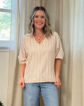 Collar Vertical Stripe Top: Ivory